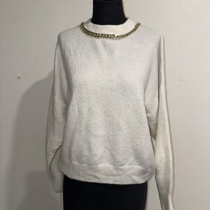 H&M White Jewel-neck Sweater Women's Size ‎ M